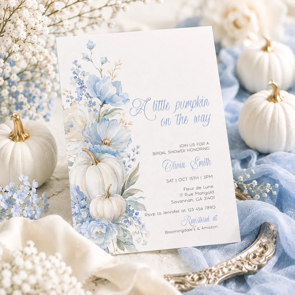 Baby Shower Invitation: Blue Little Pumpkin template details 3