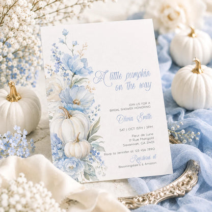 Baby Shower Invitation: Blue Little Pumpkin template details 3