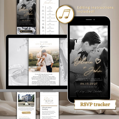Wedding Website Template: Lace Envelope editable Canva template preview