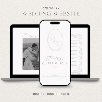 Wedding Website Template: Embossed Monogram editable Canva template preview