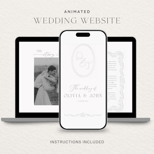 Wedding Website Template: Embossed Monogram editable Canva template preview