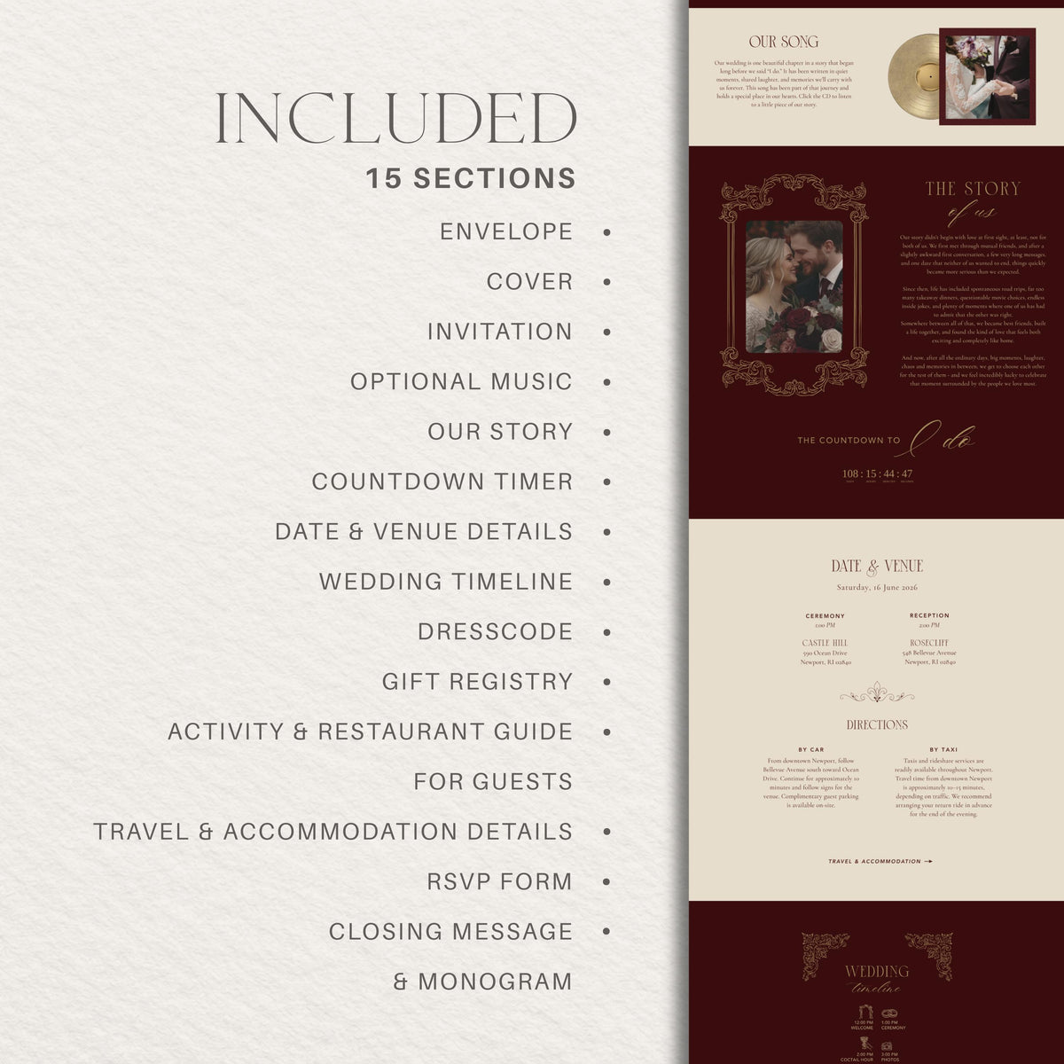 Wedding Website Template: Burgundy template details 2