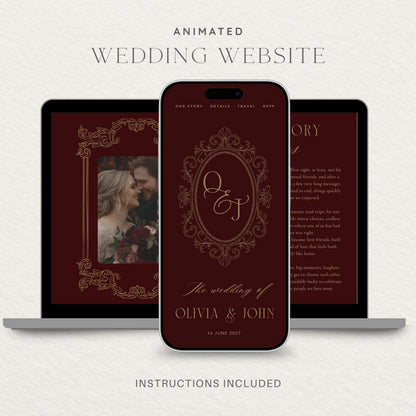 Wedding Website Template: Burgundy editable Canva template preview