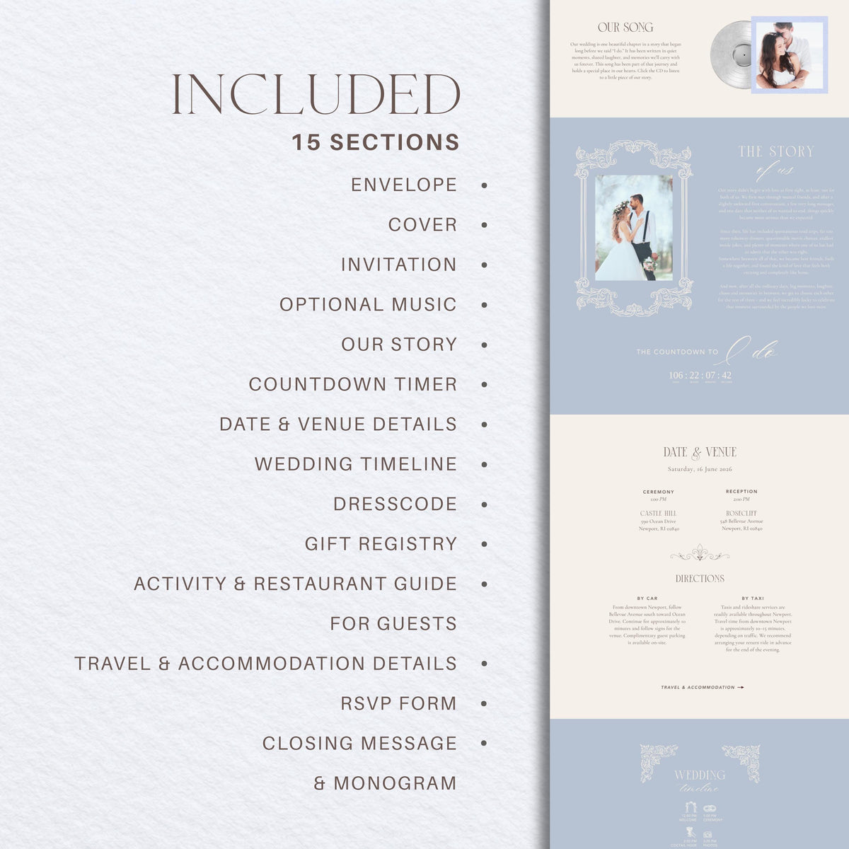 Wedding Website Template: Light Blue template details 2