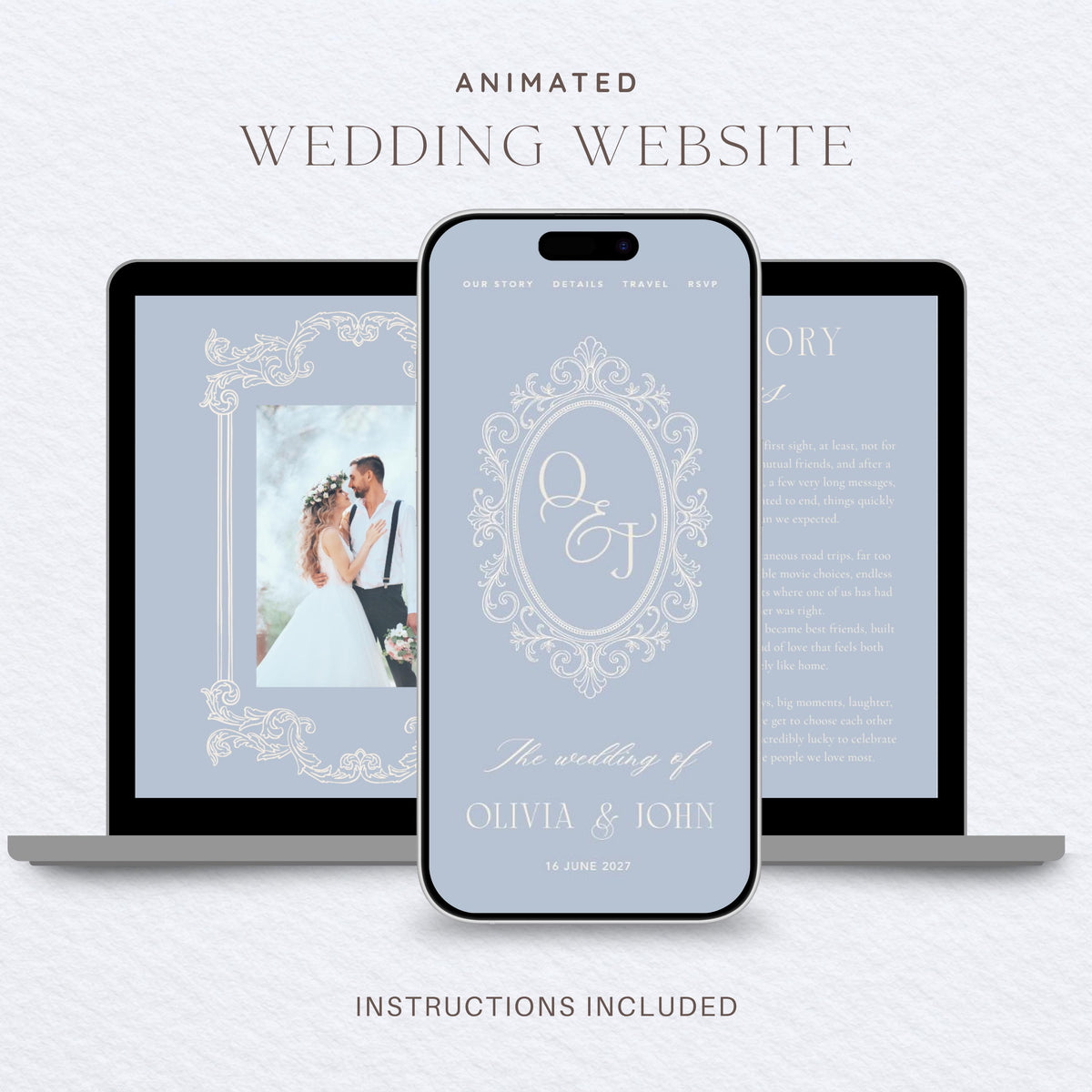 Wedding Website Template: Light Blue editable Canva template preview