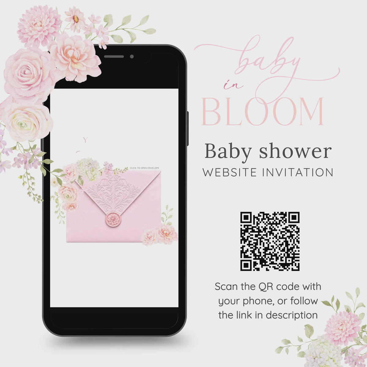 Baby in Bloom baby shower website invitation video demo