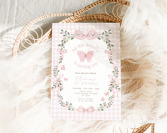Pink floral butterfly invitation - printable