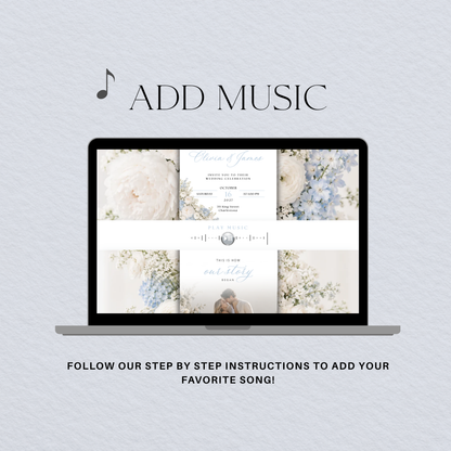 Wedding website displayed on a laptop with instructions for adding a favorite song.